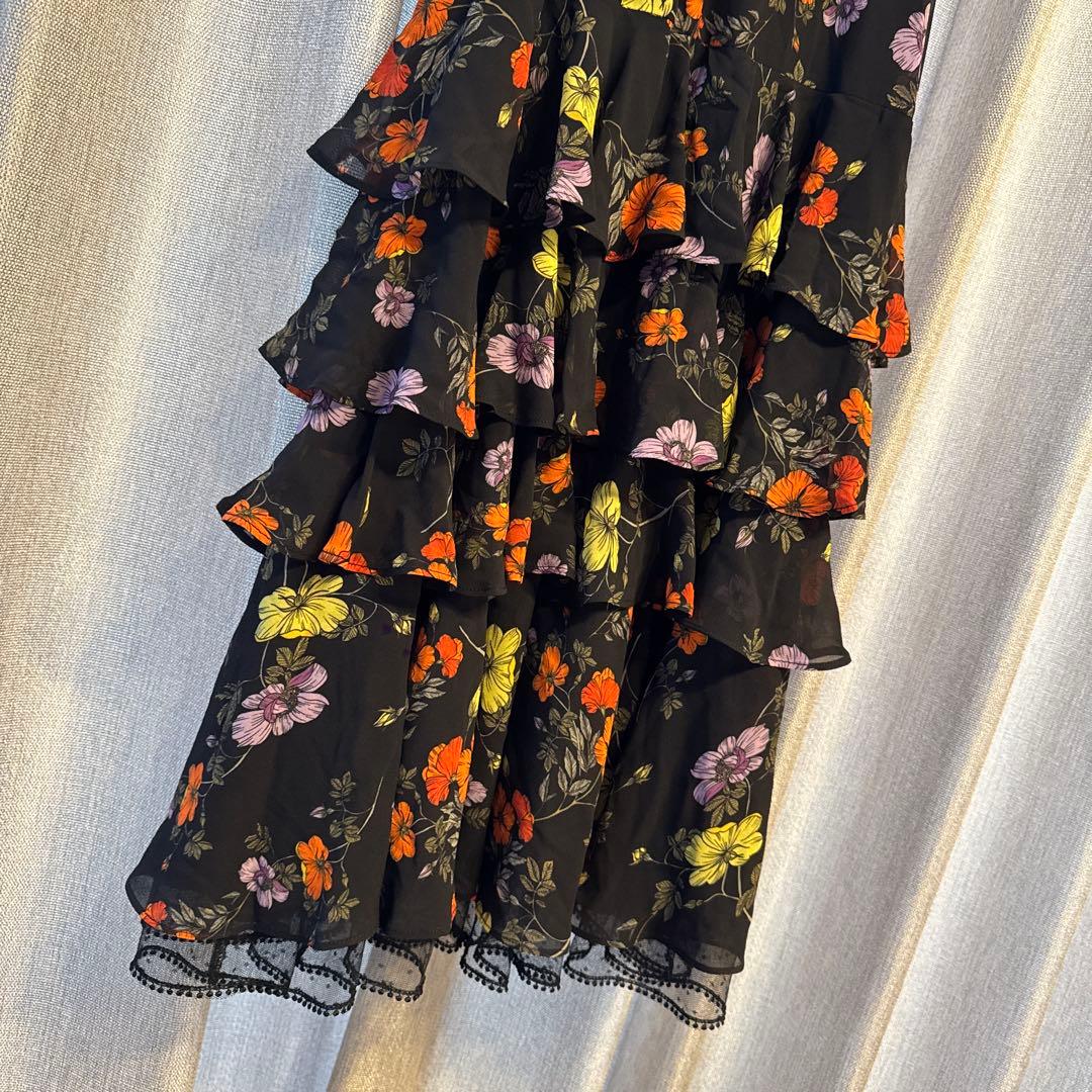 Settan/花柄フリル袖シフォンフレアドレス