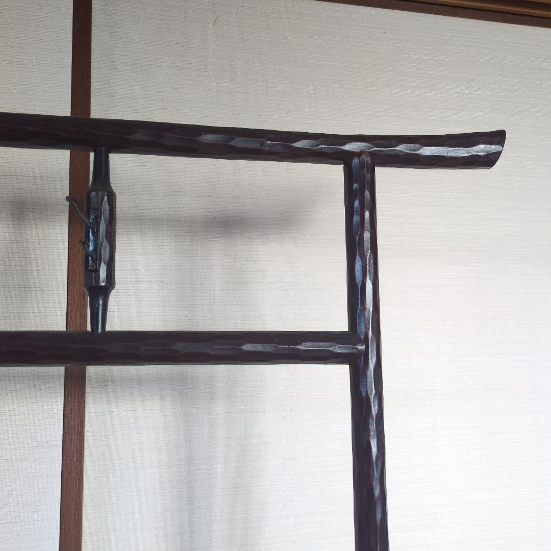 昭和レトロ 折りたたみ衣桁 鎌倉彫 木製 古民具 着物掛け ハンガー