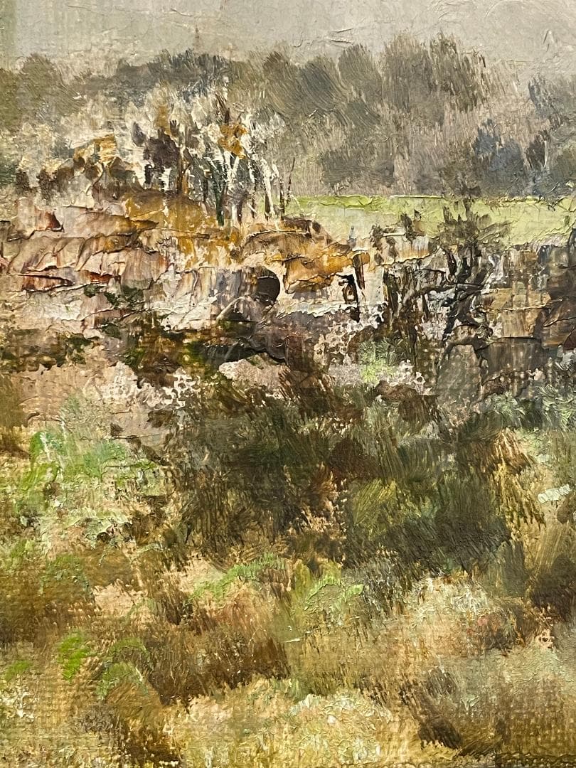 「真作」鈴木福男「古城」風景画　油彩画　額装　サイン有り　SM号