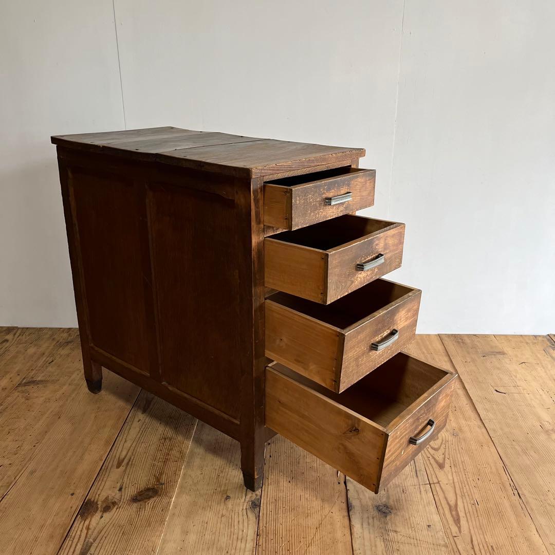 アンティーク サイドチェスト 袖机 書類棚 昭和レトロ z852