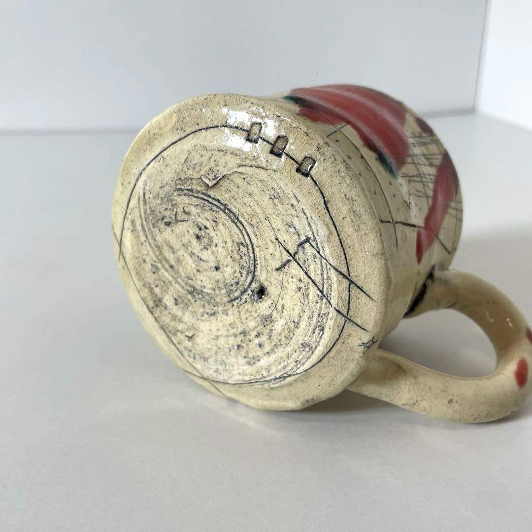 XG539 陶芸家・山田和・赤釉織部珈琲碗・織部焼・茶碗・酒器・茶道・未