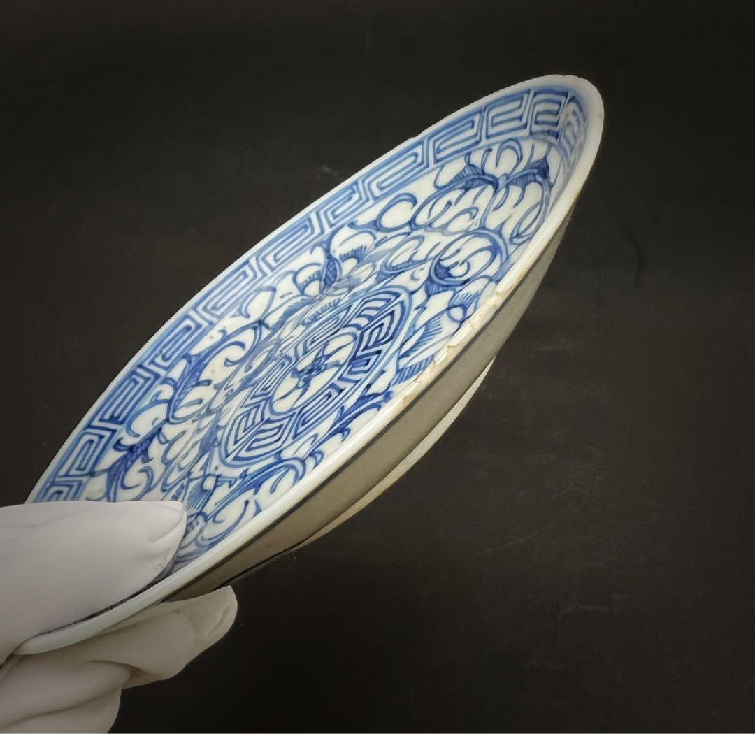 中国美術 古玩 清代 青華染付皿