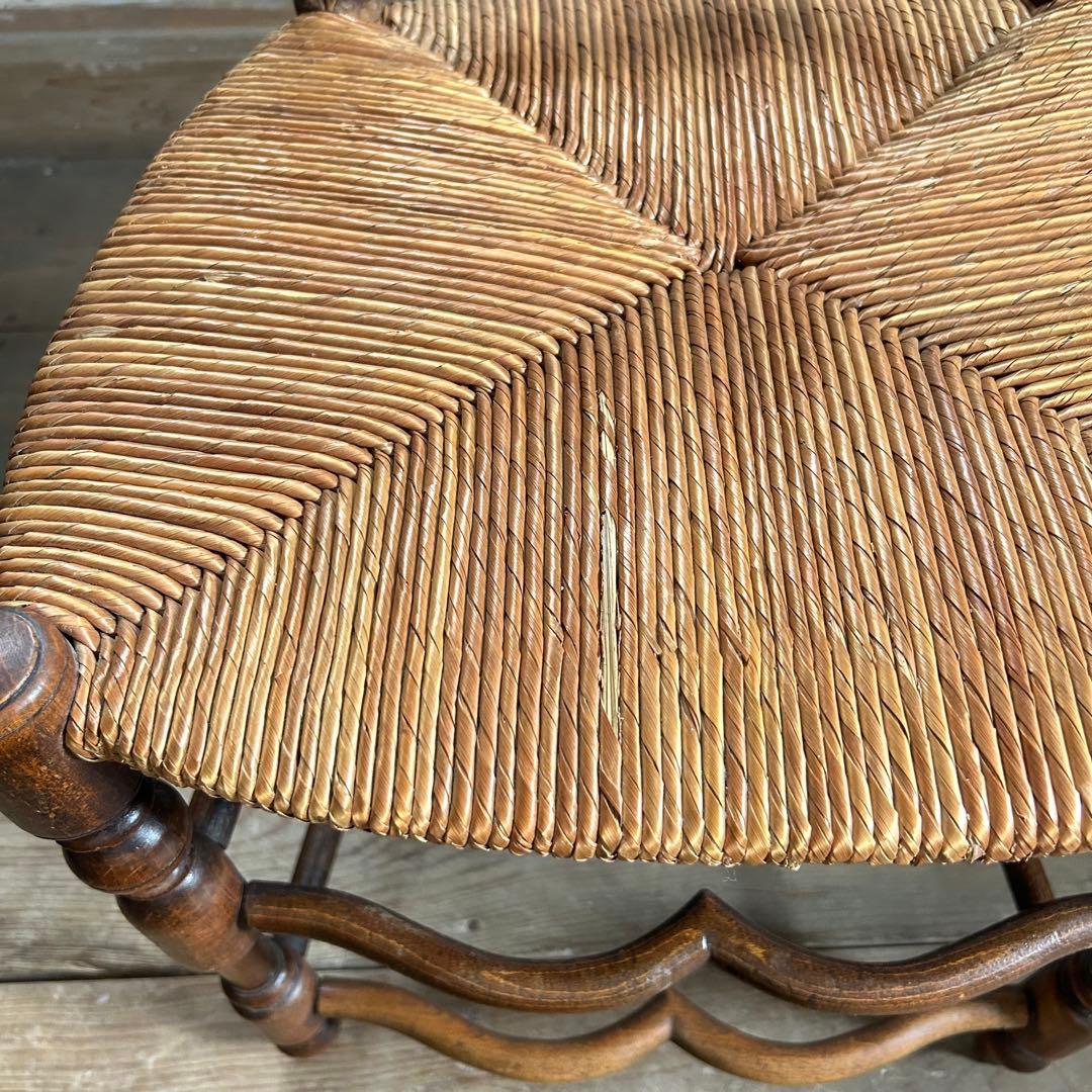 フランスアンティーク ラッシュシートチェア 波型貫 ウェーブ 籐張り