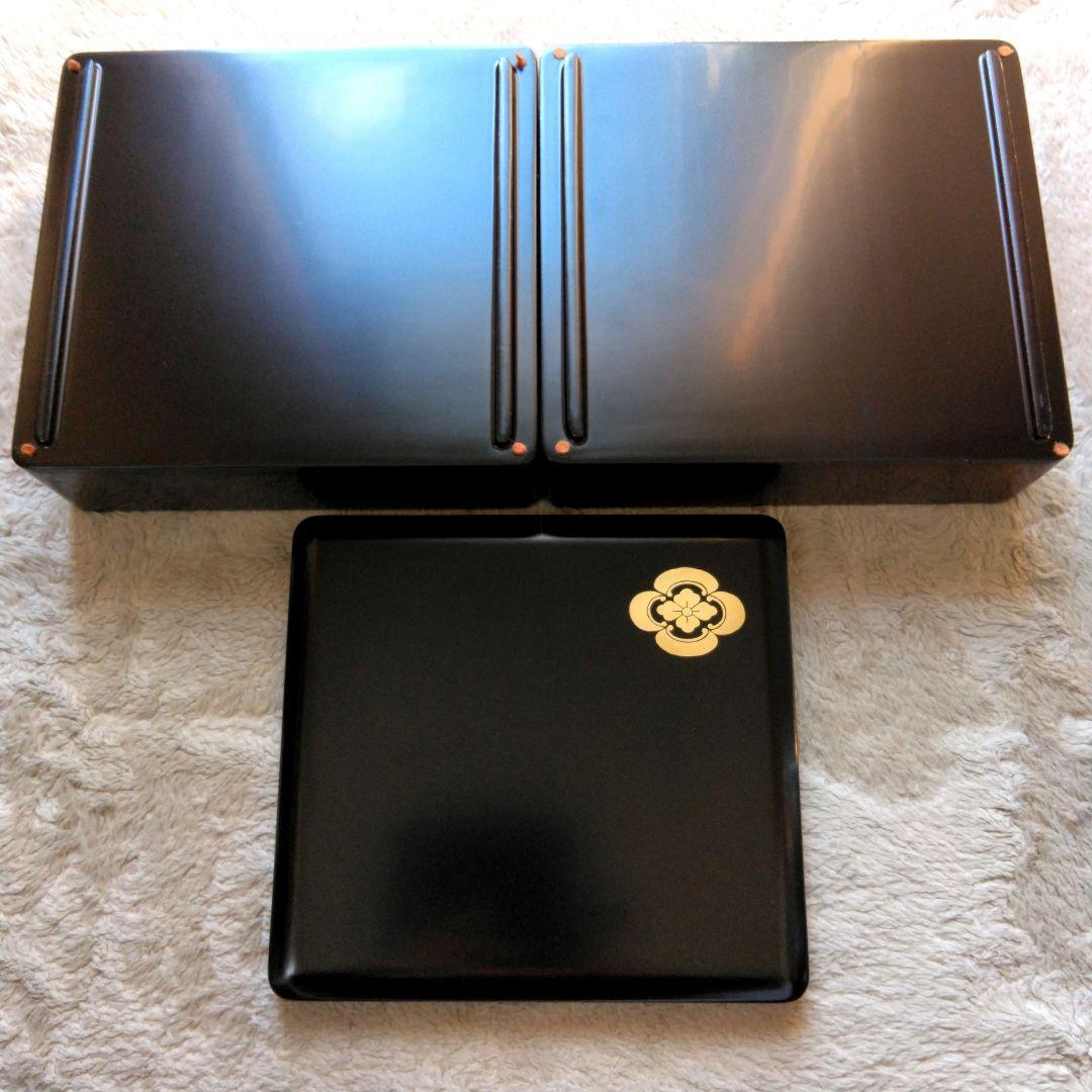 黒塗 二段重箱 漆黒 内朱塗 本漆 金彩 木製懐石 輪島塗 会津塗 好きな方へ