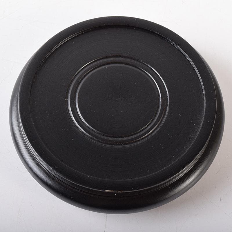 七宝焼　赤透明釉　四君子文　花瓶　唐木台付　共箱　M　R8361