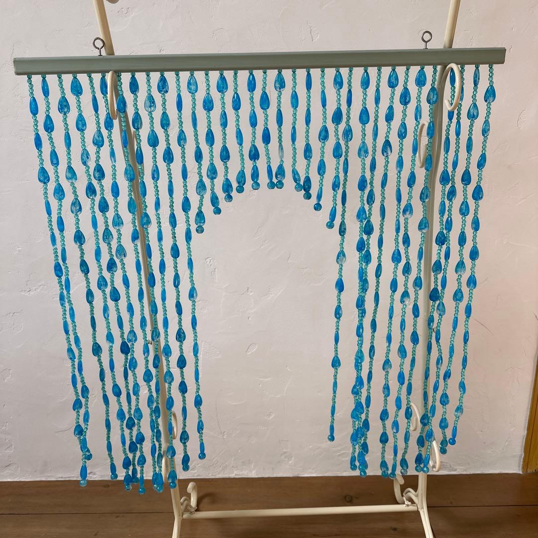 昭和レトロ】【希少】ビーズのれん 青い花 デザイン 昭和レトロ