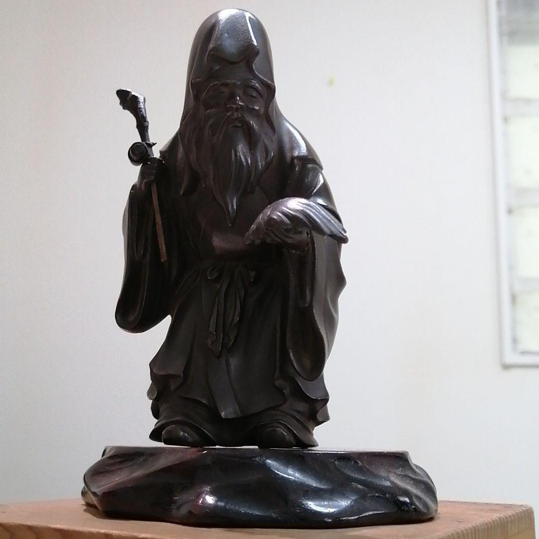 青銅製 寿老人(じゅろうじん) 木製台付き、木箱入り