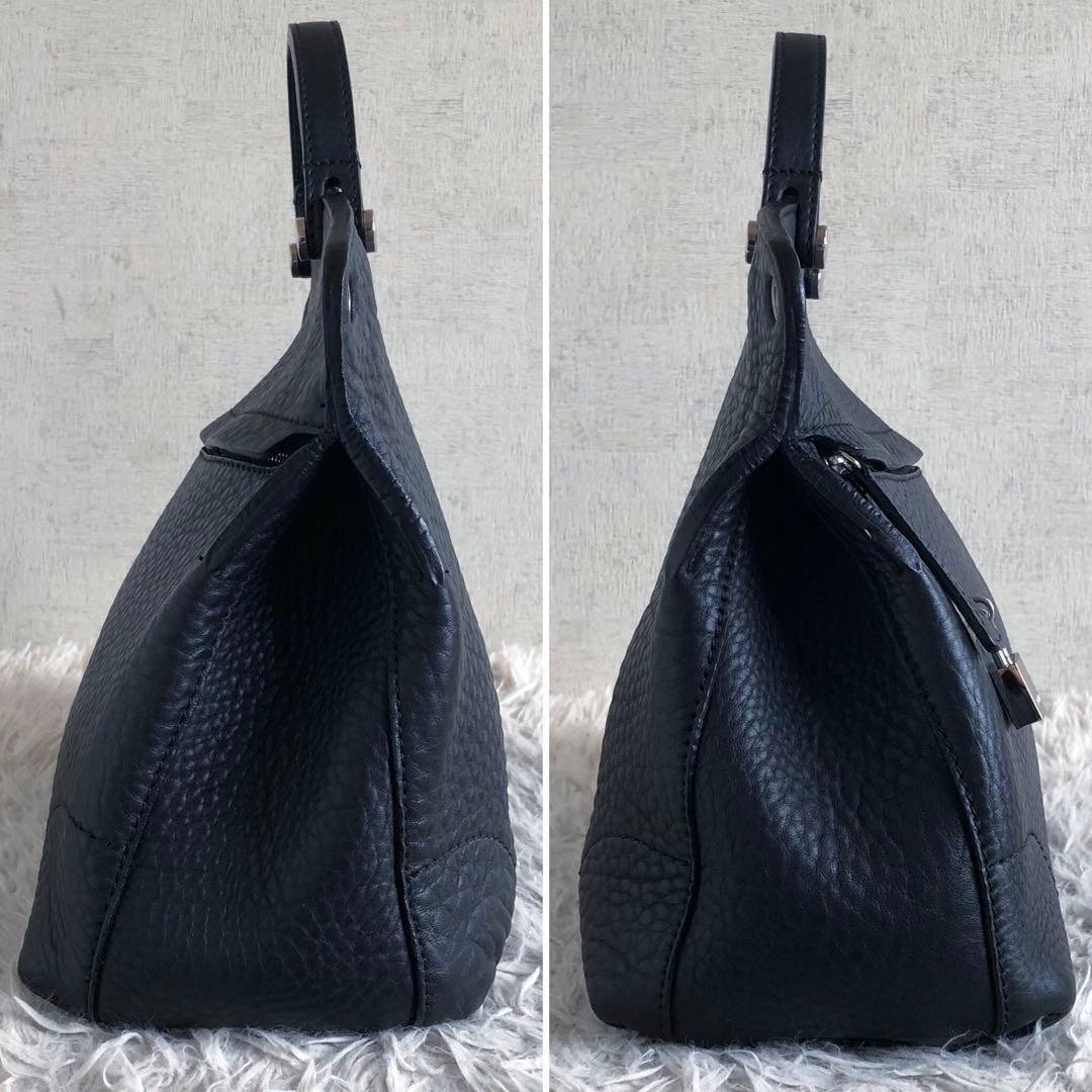 【極美品 イタリア製本革】フルラ　ハンドバッグ　黒　シボ　A4