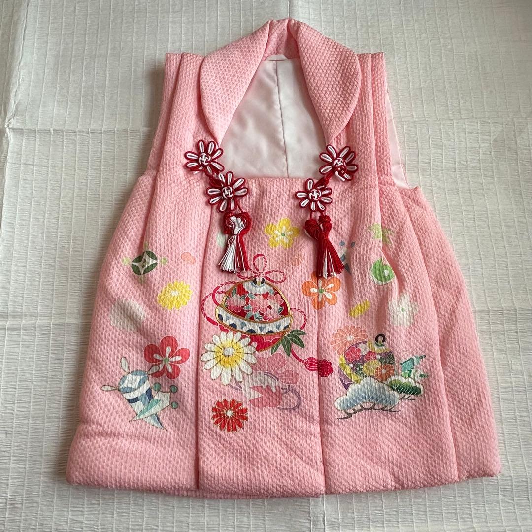 七五三 3歳 被布 着物 絹 三歳 白 ピンク 草履 753 巾着 女の子