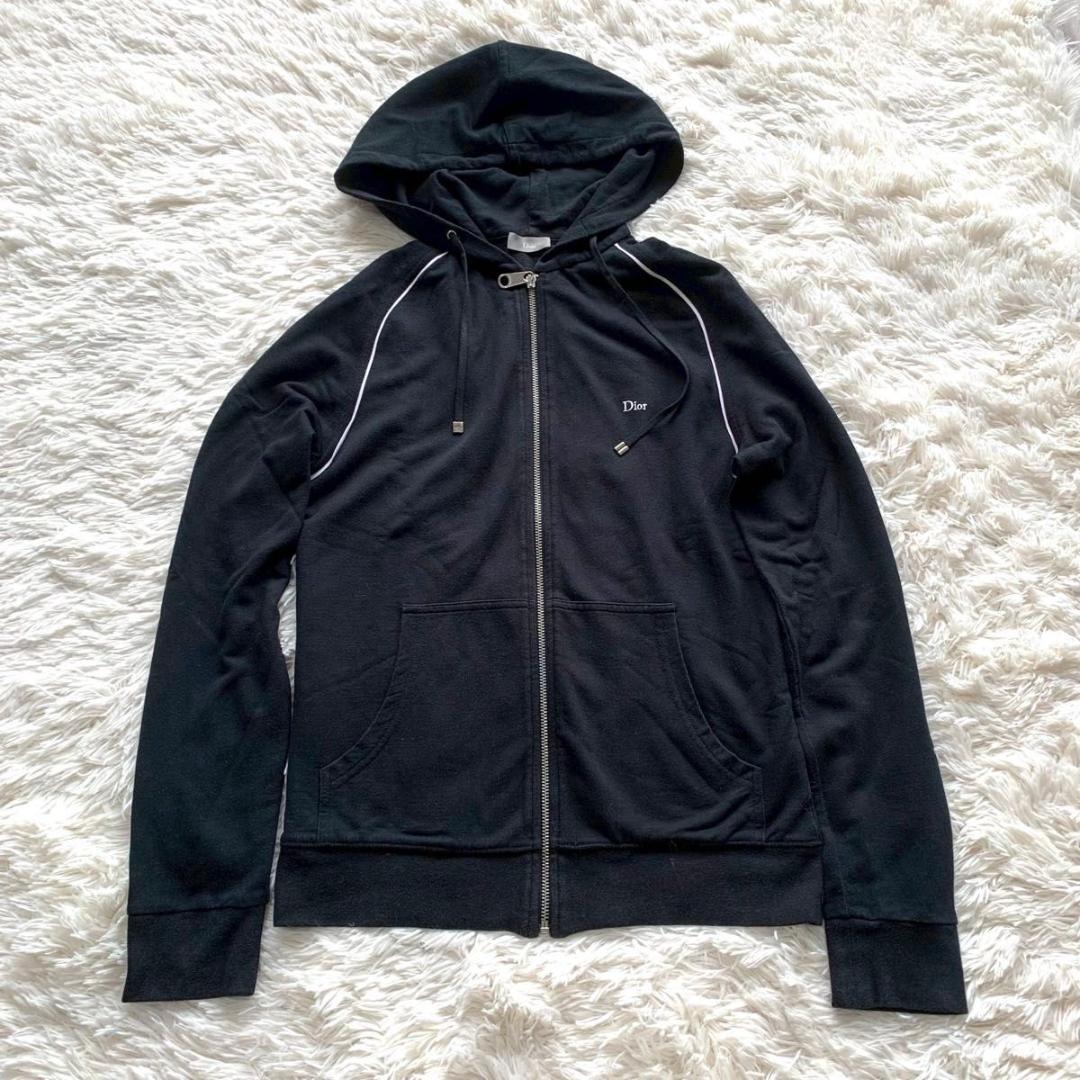 美品 Lサイズ ディオール オム Dior ジップ パーカー シルク ブラック