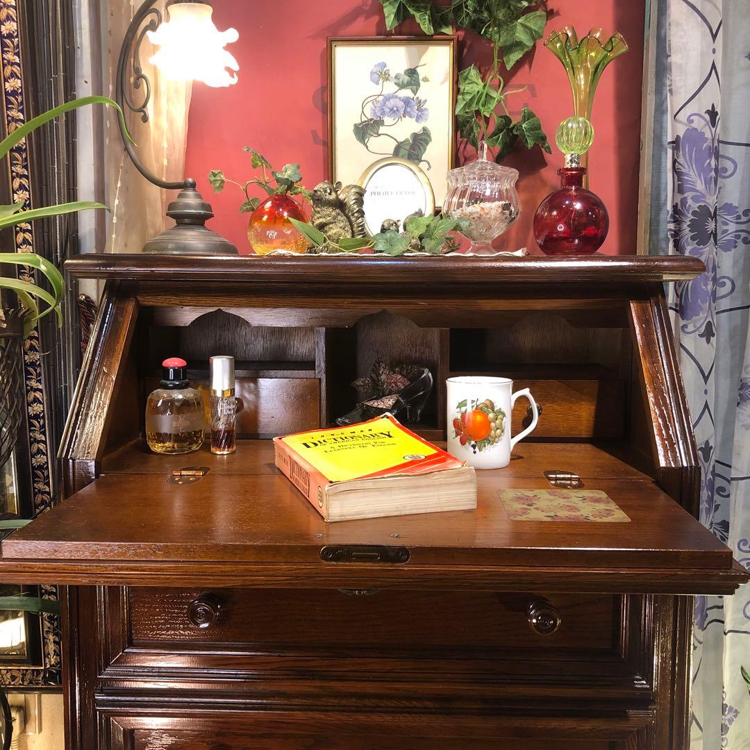 イタリアン　アンティーク　オーク　コンパクト　ライティングビューロー