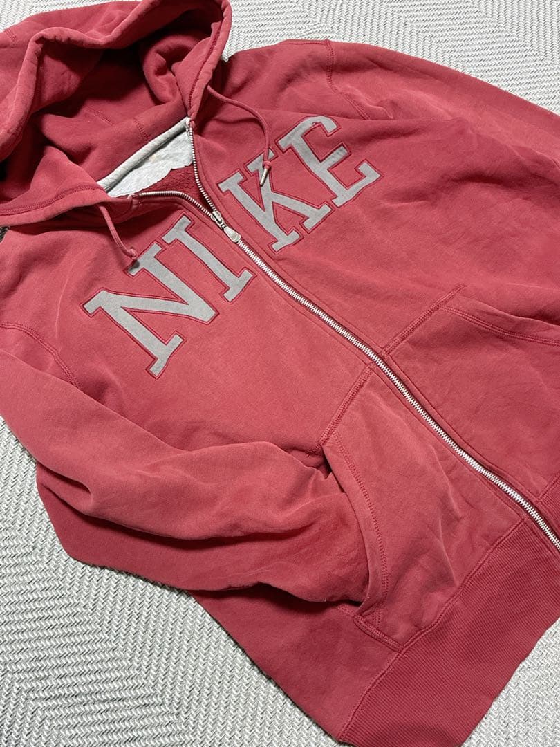 00's OLDNIKE ジップパーカー レッド テック 美品 刺繍 人気色