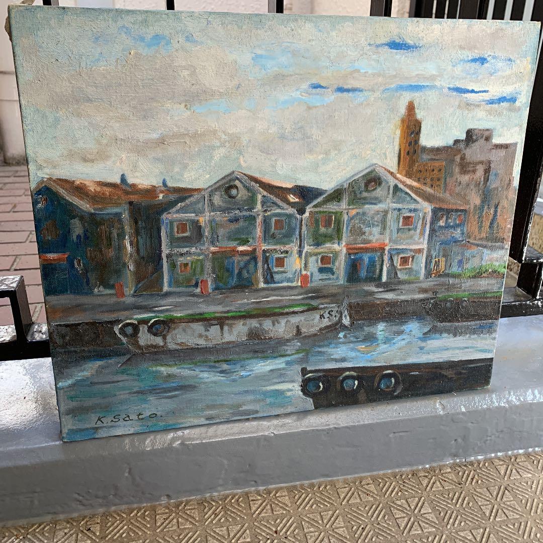 横浜港の風景画 油絵