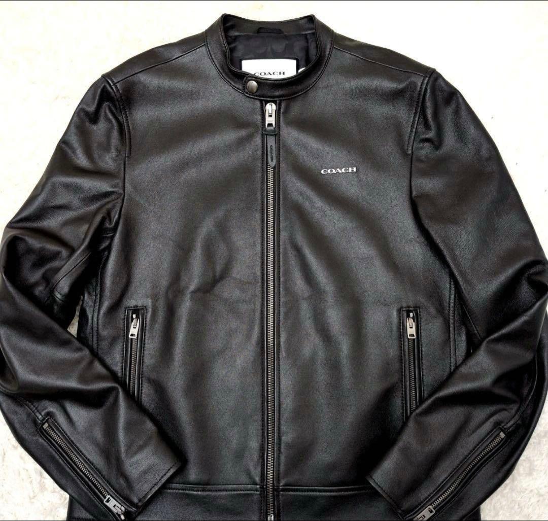 試着のみカバー付き】コーチ ライダースジャケット ラム シグネチャー