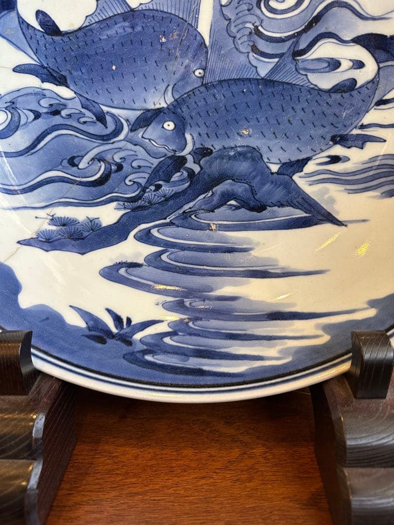 古伊万里　魚紋様　染付　大皿　江戸時代中期　有田焼き