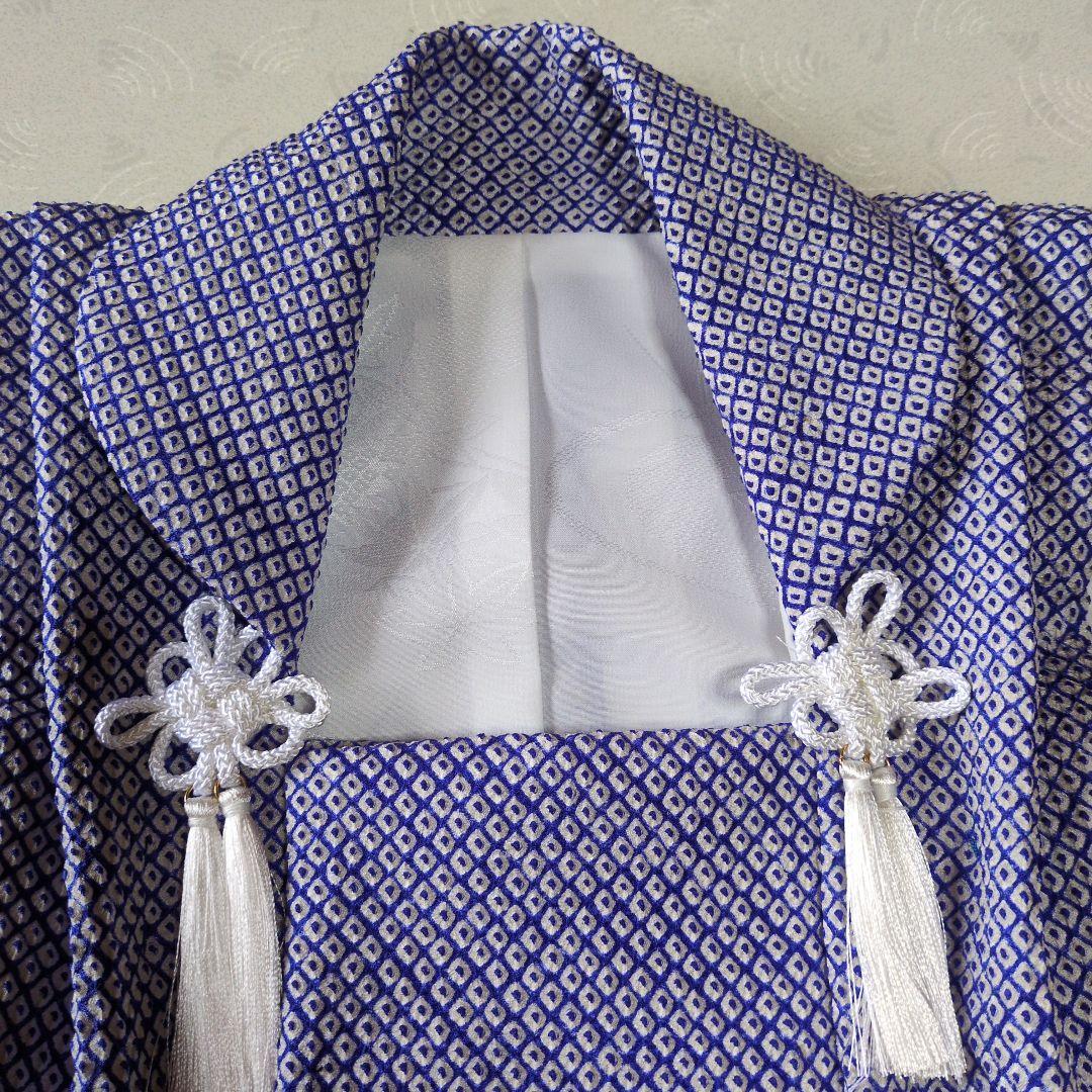 七五三３歳正絹総絞り手縫いの被布と巾着(被布丈47㌢）青色