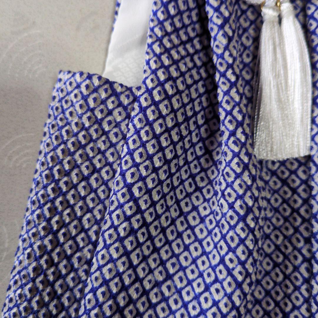 七五三３歳正絹総絞り手縫いの被布と巾着(被布丈47㌢）青色