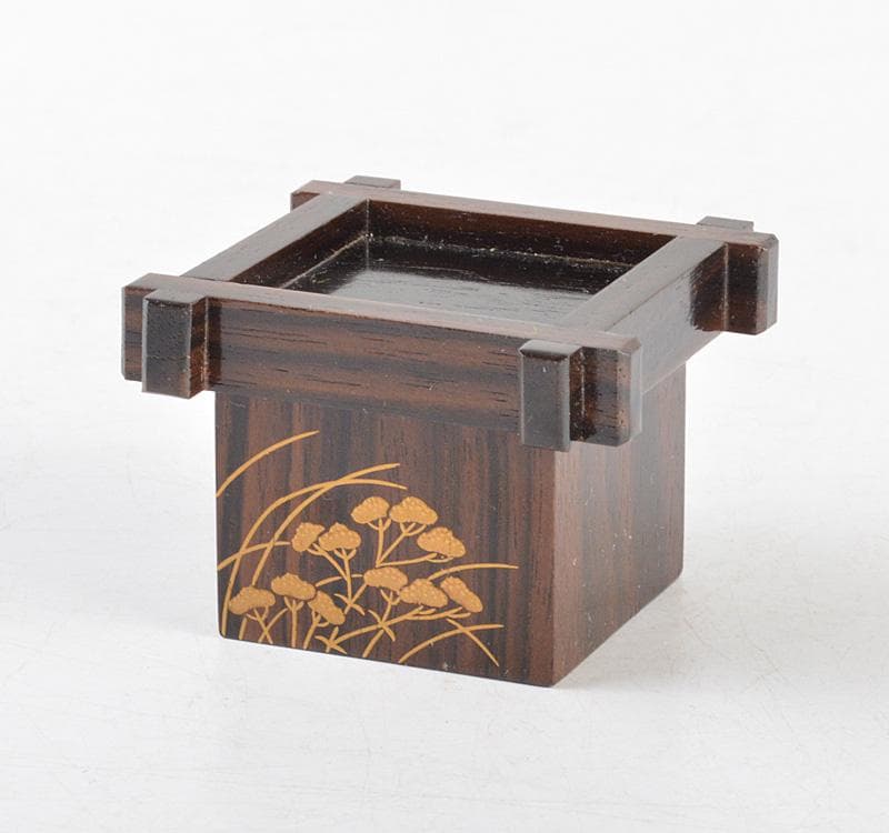 加賀蒔絵師　田中宗凌作　黒柿製　蒔絵　井筒香合　松長剛山極め箱　V　R4850