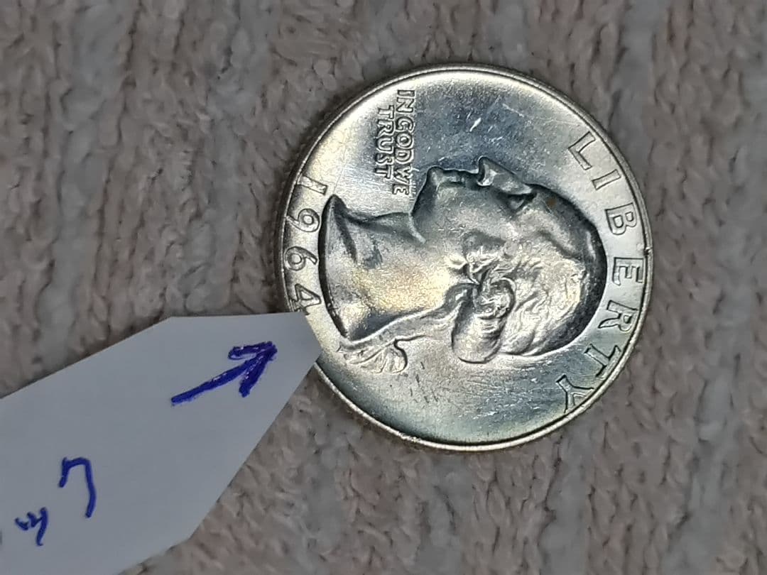 アメリカ クォーターダラー 1964年D 銀貨 エラー 手変わり バラエティー