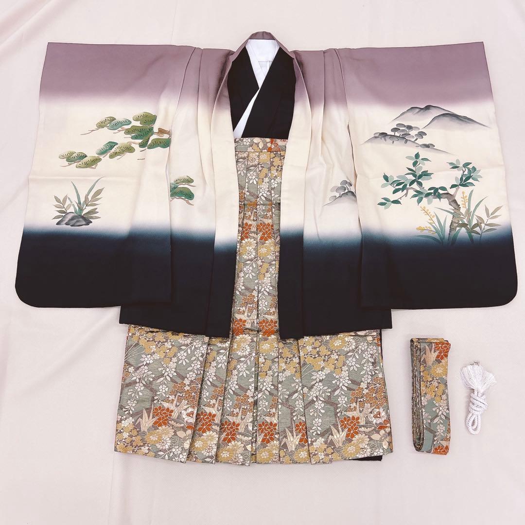 七五三5歳男の子　羽織袴セット　墨絵風　おしゃれ