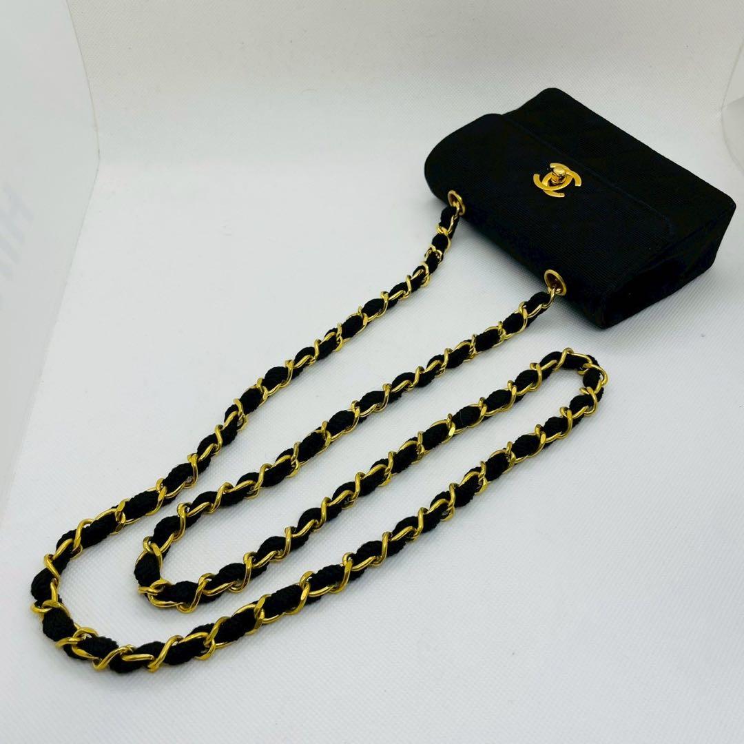CHANEL　シャネル ミニマトラッセチェーンショルダー コットン ブラック