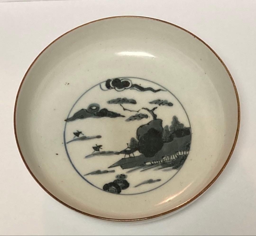 骨董品」古伊万里 染付 山水図 江戸時代に肥前で焼かれた磁器である 皿