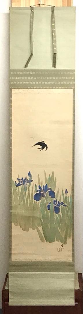 K茶道具　掛軸　杜若(かきつばた)　小寺雲洞作(明治ー昭和)共箱　S1014KJ K茶道具 掛軸 杜若(かきつばた) 小寺雲洞作(明治ー昭和)共箱 S1014KJ