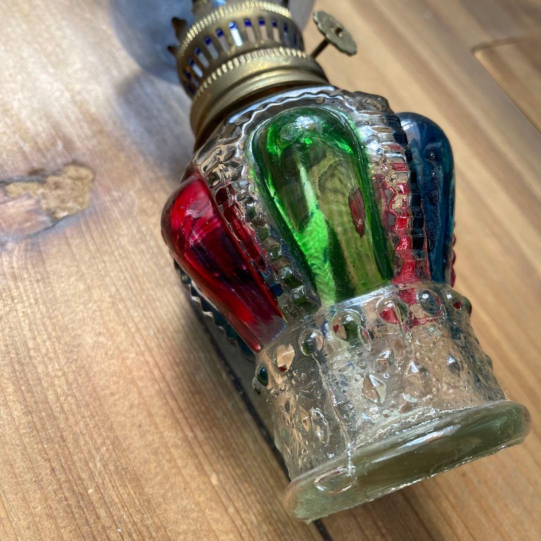 レア 青 オイルランプ ガラス エンボス ホヤ カラフル - メルカリ