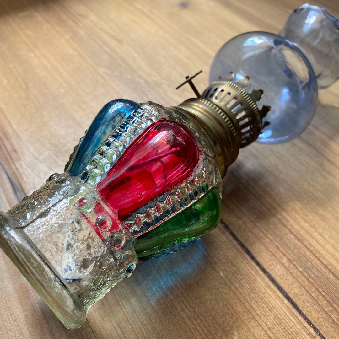 レア 青 オイルランプ ガラス エンボス ホヤ カラフル - メルカリ