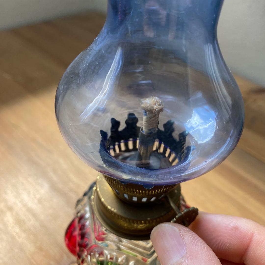 レア 青 オイルランプ ガラス エンボス ホヤ カラフル - メルカリ