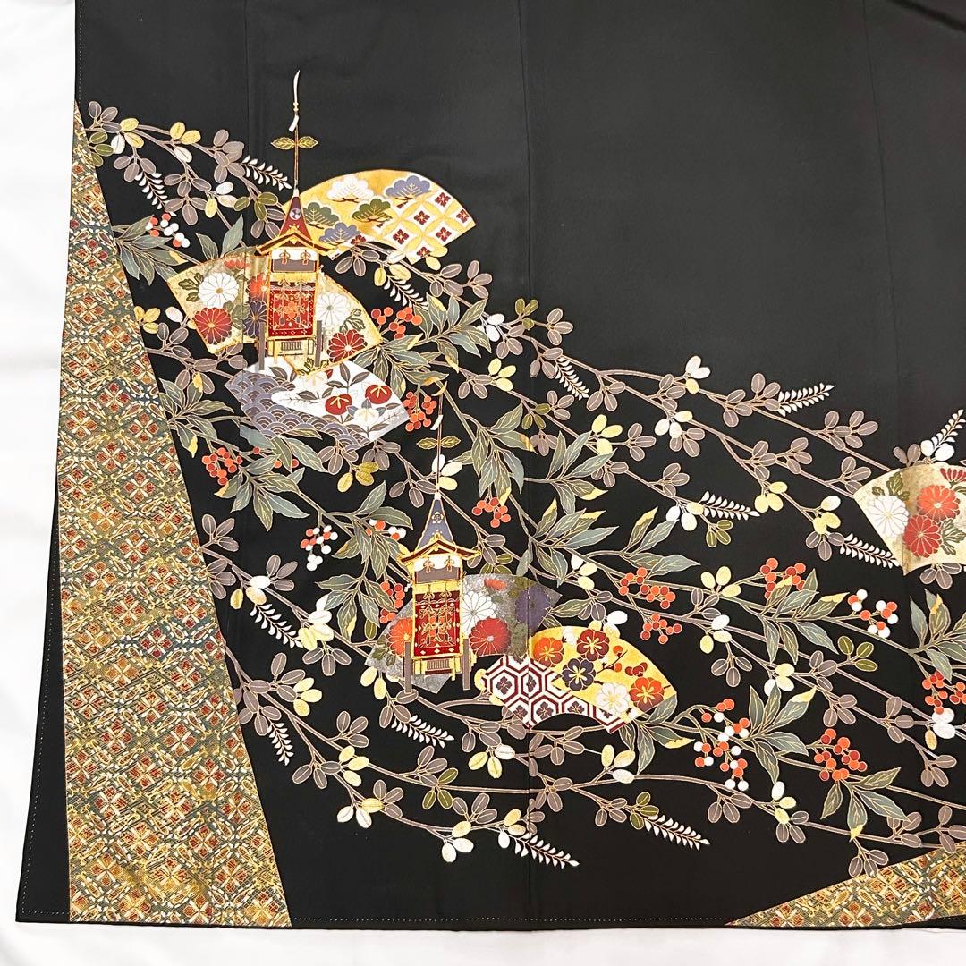 449】金箔•金駒刺繍入り 友禅黒留袖 人気の高級黒留袖（京 【