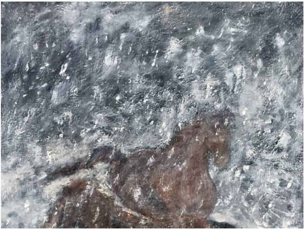 2026年の干支「午」双駒 油彩 サイン準『雪中馬』F10 逸品 額付