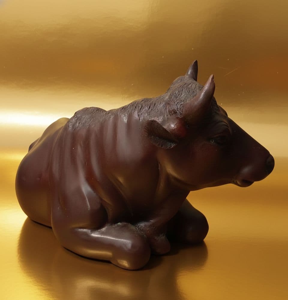 【秀山作】大型 銅製 牛 置物 41cm 5.0kg 縁起物 骨董