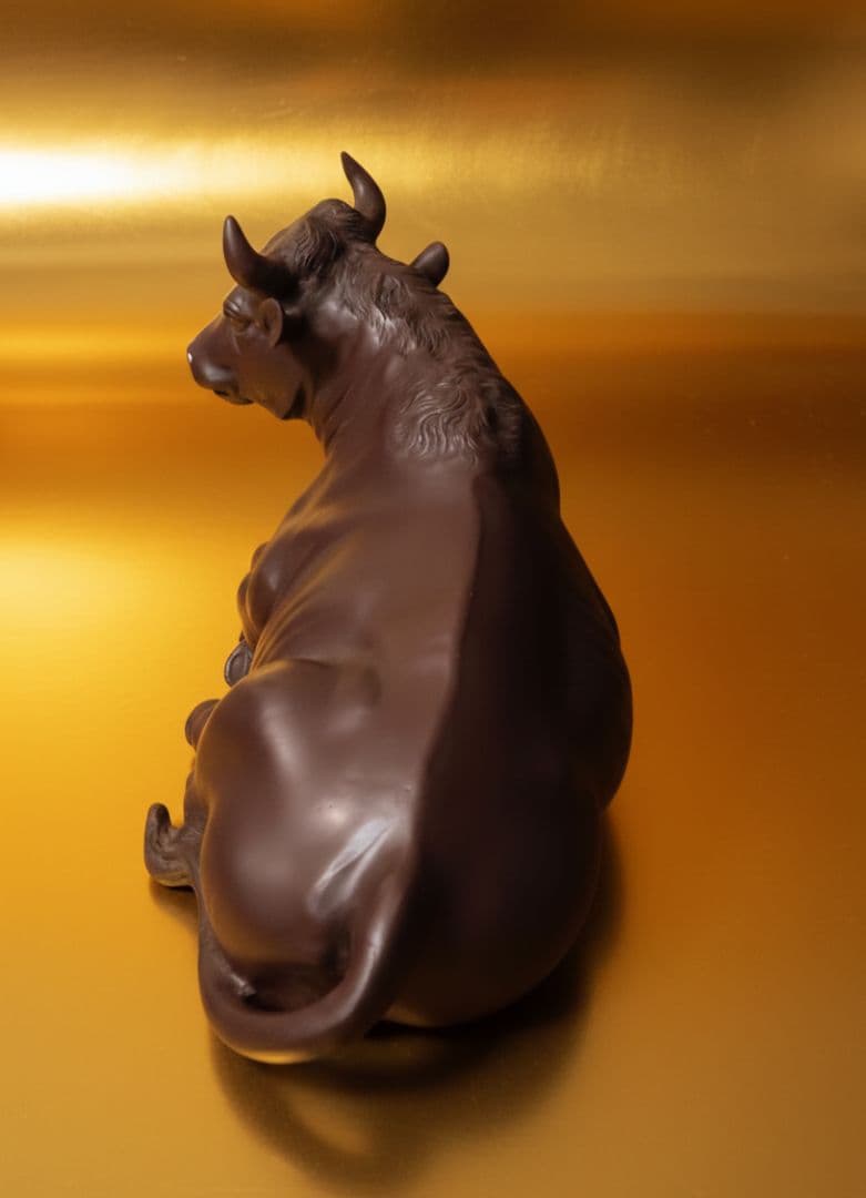 【秀山作】大型 銅製 牛 置物 41cm 5.0kg 縁起物 骨董