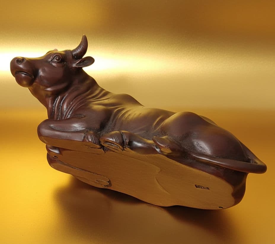 【秀山作】大型 銅製 牛 置物 41cm 5.0kg 縁起物 骨董