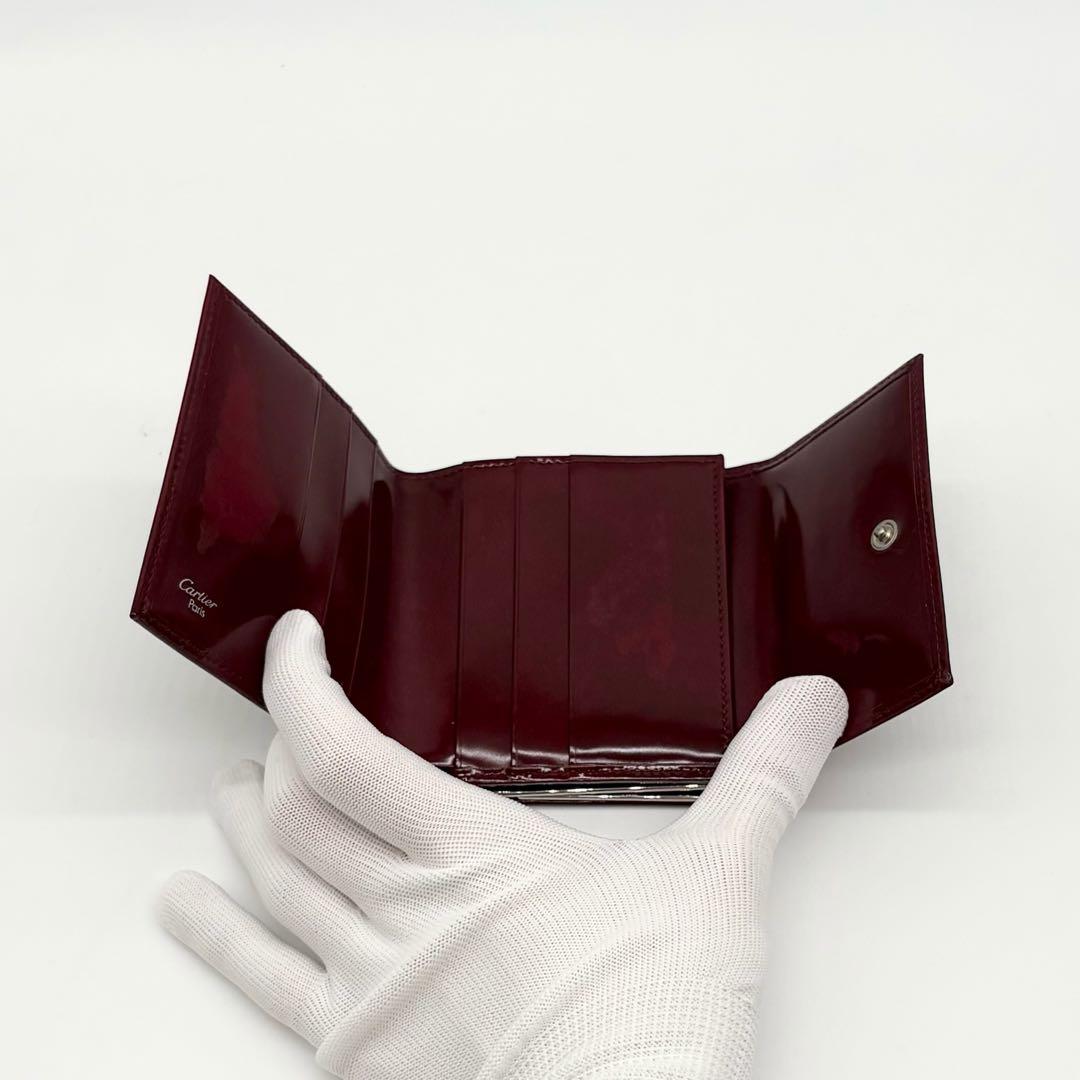 美品】Cartier レザー 2つ折り財布 パンテール がま口 プレート ロゴ
