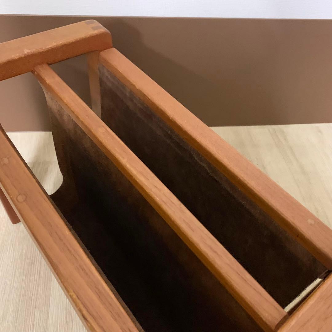 北欧デンマーク マガジンラック チーク材 本革 ヴィンテージ