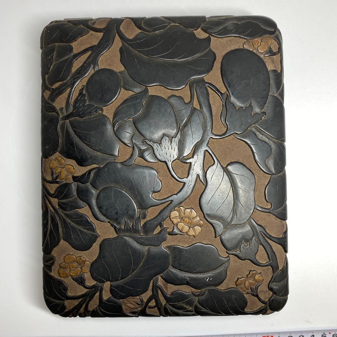 時代 本相黒 硯箱 22.5×18.5×4.5cm 東キ7-1129☆2Fトコチ