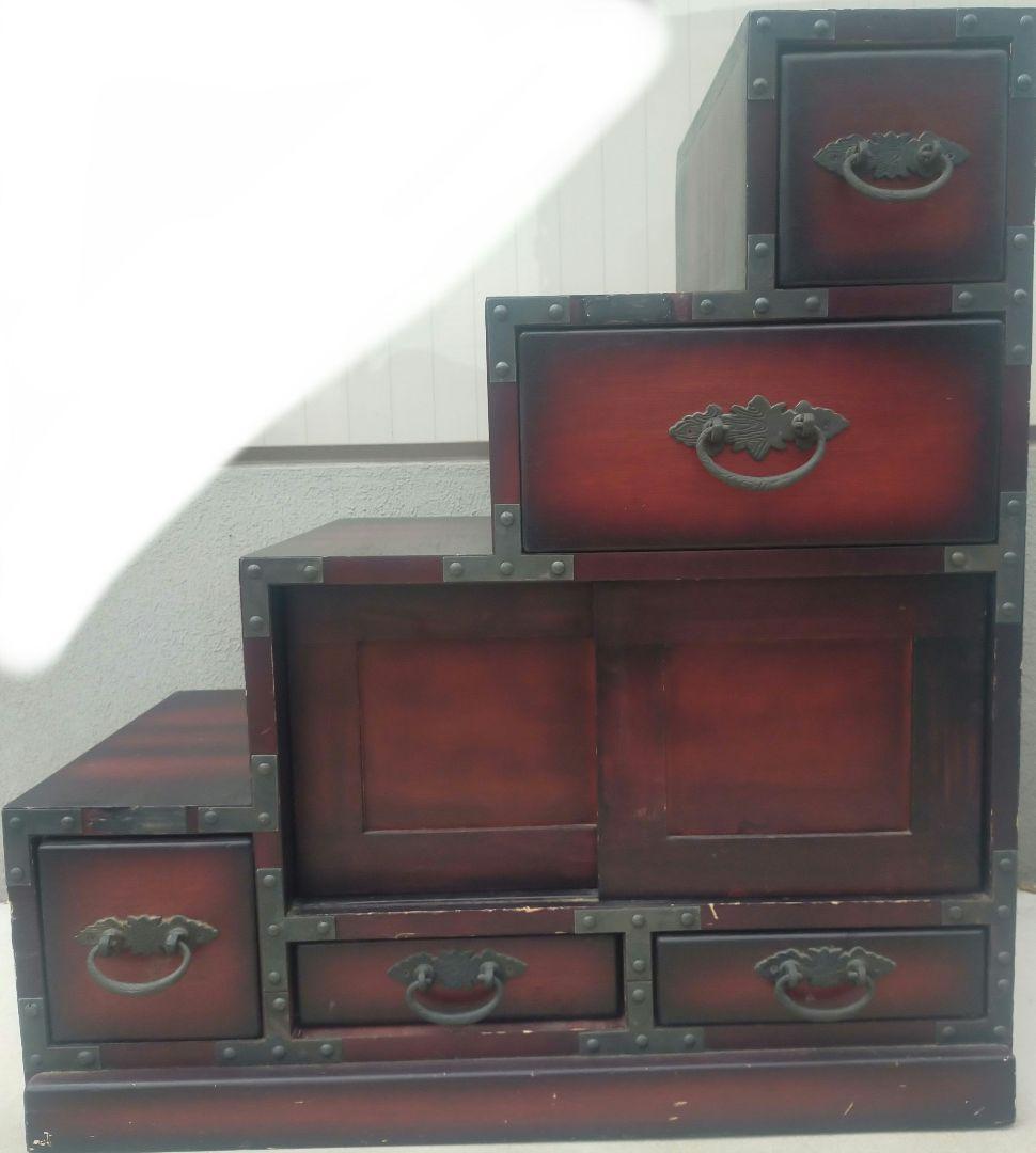 和箪笥　棚　インテリア　レトロ　古民家 ①希少 認定鹿児島県屋久杉 鍵付き 和箪笥 浮造り 漆塗 整理