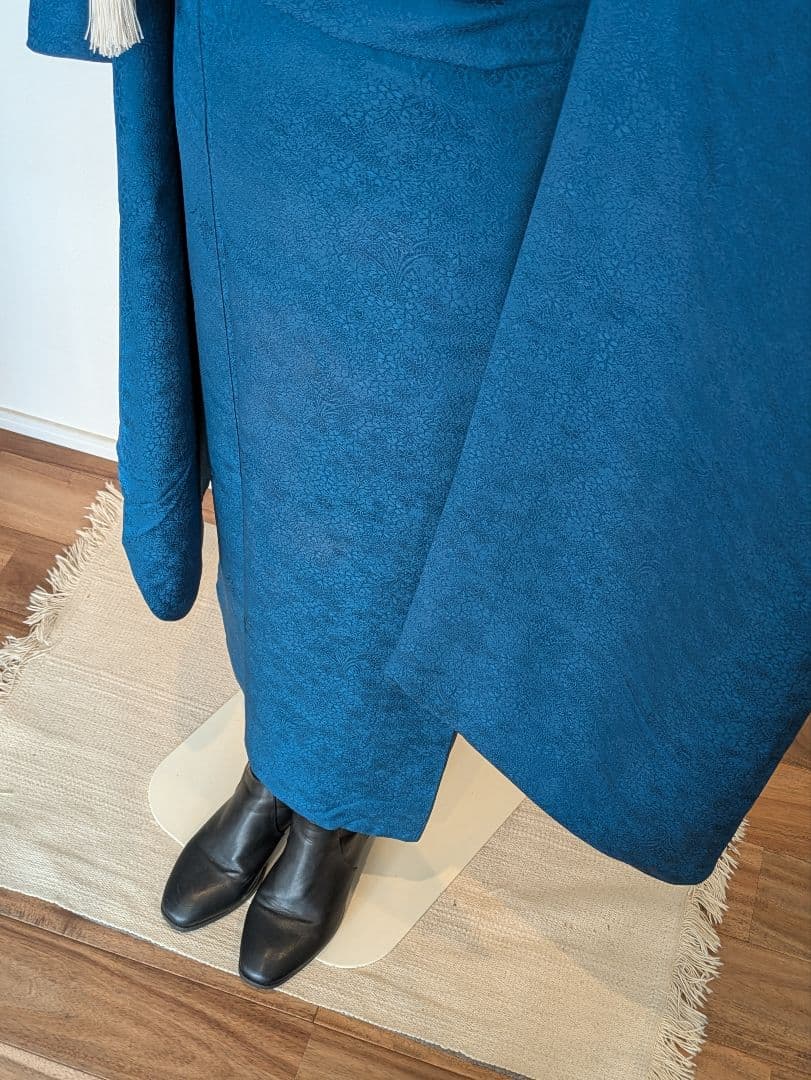 振袖フルセット 身丈152裄64 色無地振袖 青藍色 地紋 やまと誂え 成人