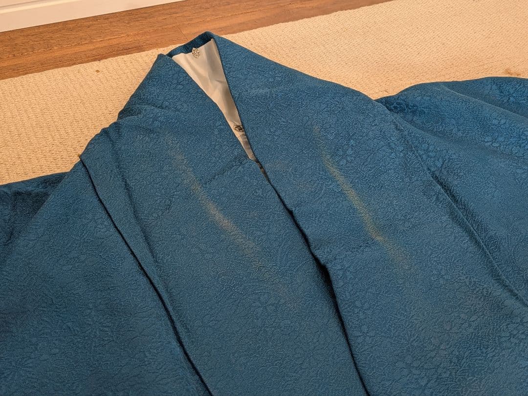 振袖フルセット 身丈152裄64 色無地振袖 青藍色 地紋 やまと誂え 成人