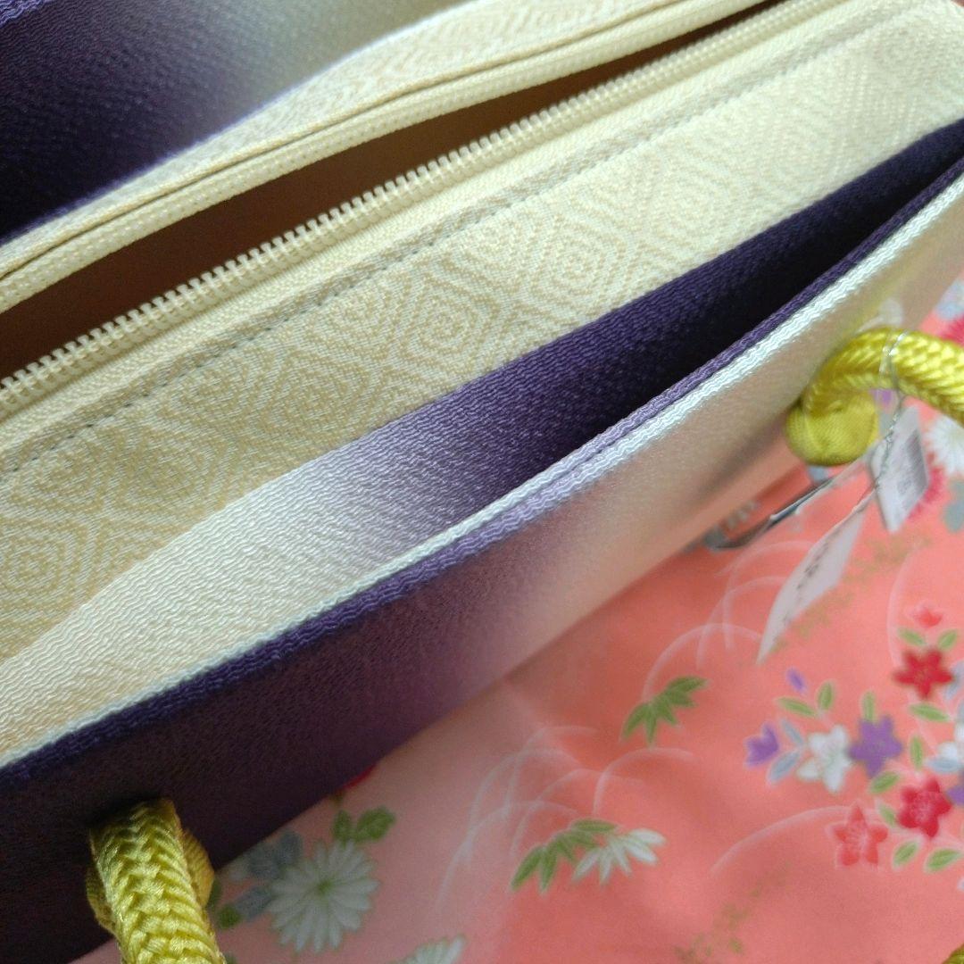 925　未使用品　正絹•縮緬　紫✕クリーム系暈し　普段用　礼装用　利休バッグ