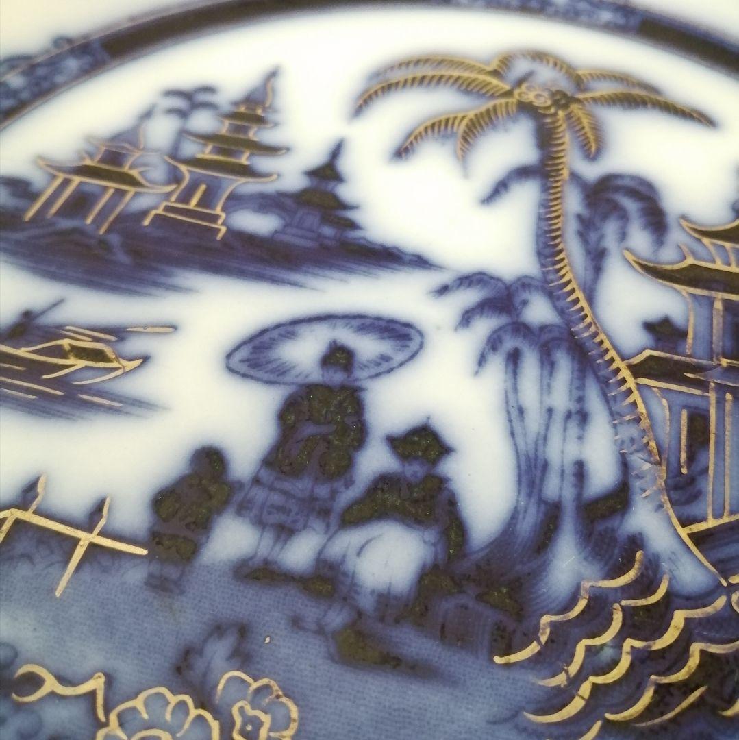 デルフト 阿蘭陀焼 ペトルスレグー フローブルー 金彩にじみ手 皿1客