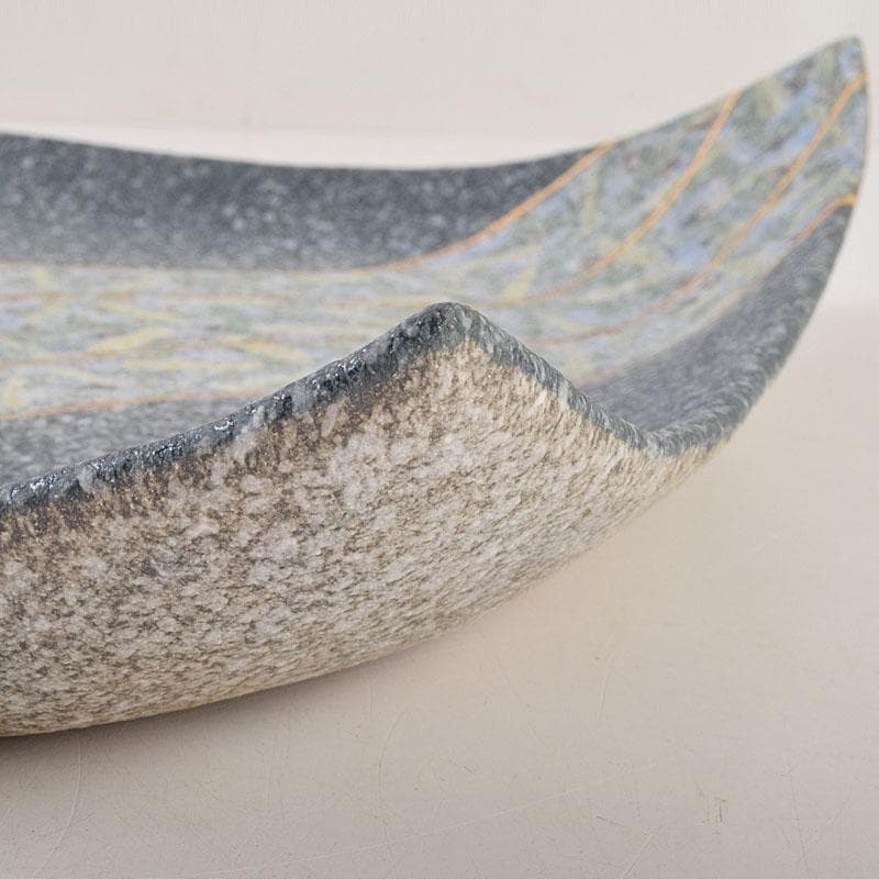 丹波焼 珀耀窯 清水一ニ作 吹泥金彩流文 長形皿 共布共箱 C R9159B