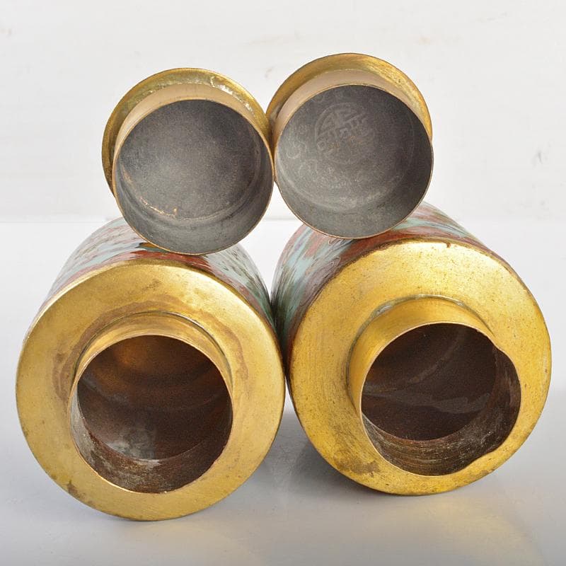 中国　古七宝琺瑯彩　花文　茶入　一對　M　R6636