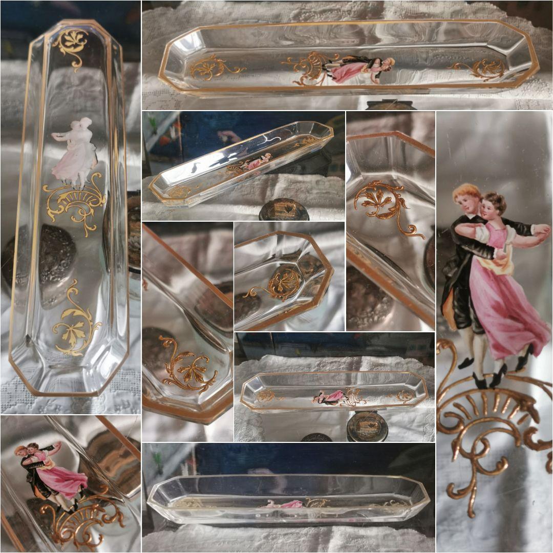 アンティーク ロブマイヤー 手描きエナメル盛上げ金彩 ペアのダンス 八