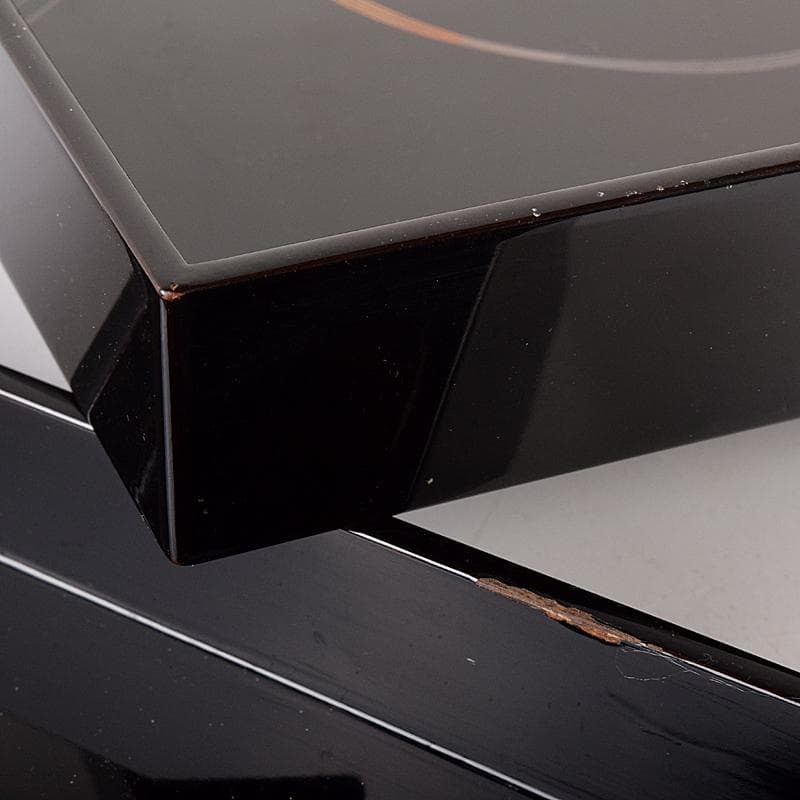 時代漆塗　黒漆　金蒔絵　盆一対　時代箱付　C　R7778