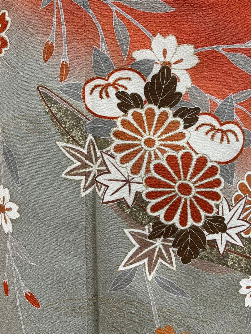 振り袖 フルセット 別誂長襦袢付 小柄な方に オレンジ 振袖 金彩加工 627