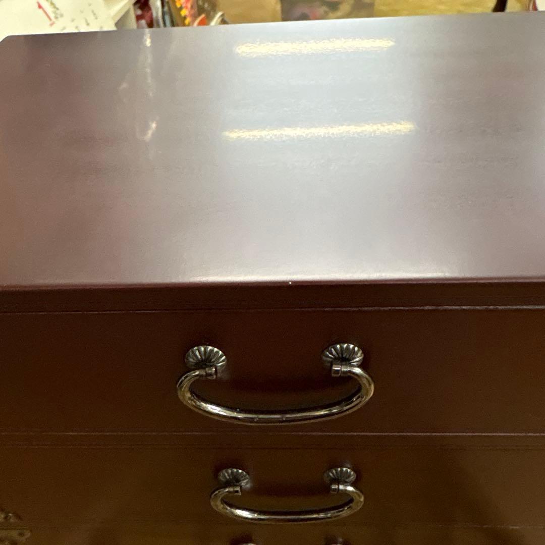 【美品・箱付】仙台箪笥 三ツ引 溜塗（ためぬり） 小物入れ 伝統工芸品