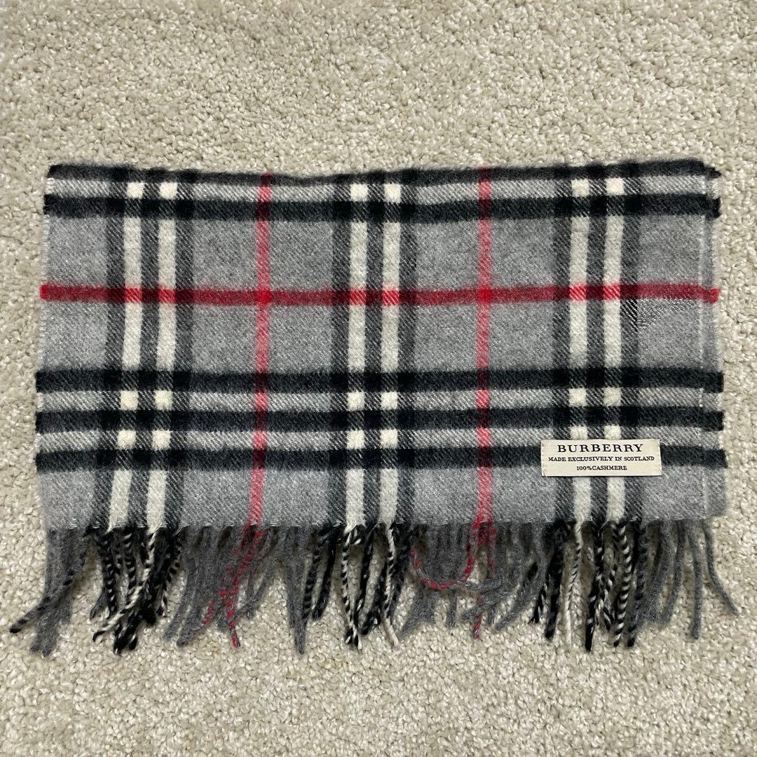 バーバリー グレーチェック柄 マフラー カシミア100% - メルカリ